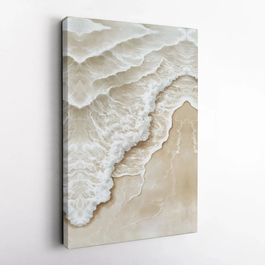 Neutral Beach Ocean Waves Wall Art | Aerial Coastline Coastal Decor | Premium 1.25-Inch Gallery Canvas | Serene Modern Home & Office Print