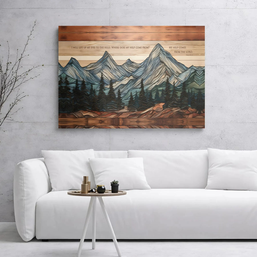 Psalm 121:1-2 Mountain Wall Art | I Will Lift Up My Eyes To The Hills Scripture Print | Premium 1.25-Inch Gallery Wrap Canvas | Christian Home Decor Gift