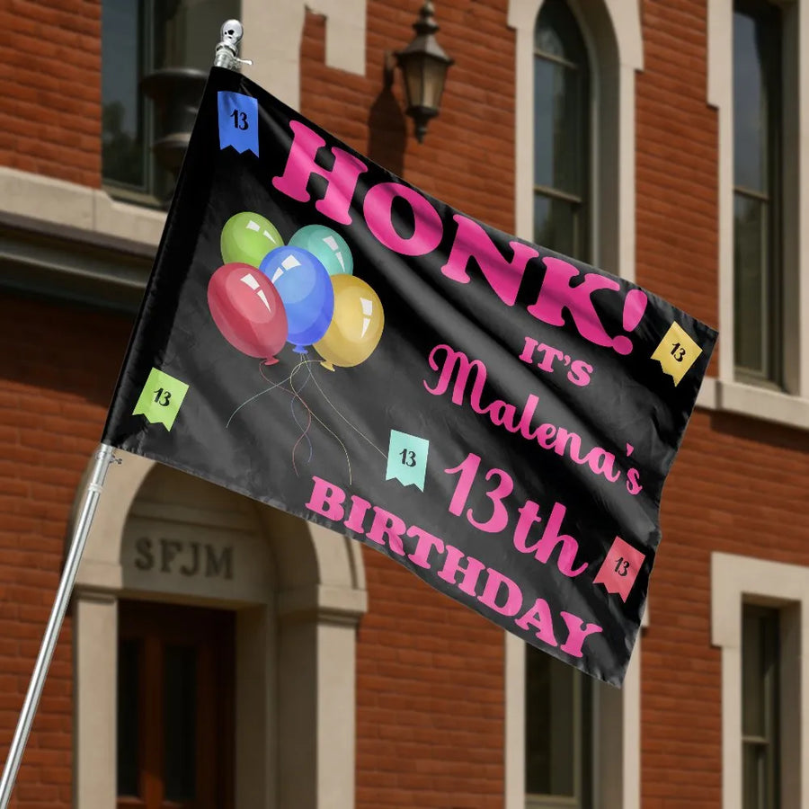 13th Birthday House Flag | Honk It's My Birthday Yard Decor | Double Sided & Weather Resistant Polyester | Premium Teen Girl Party Gift