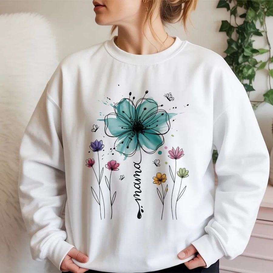 Mama Floral Sweatshirt | Boho Watercolor Wildflower Graphic | Cozy Cotton Blend Pullover | Mothers Day Gift for Mom