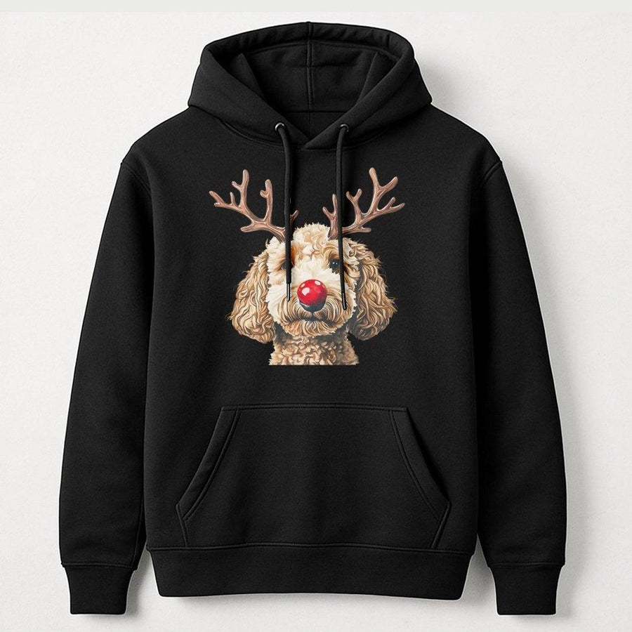Reindeer Goldendoodle Hoodie | Cute Christmas Dog Graphic | Premium Cotton Blend Unisex Sweatshirt | Festive Holiday Gift for Dog Lovers