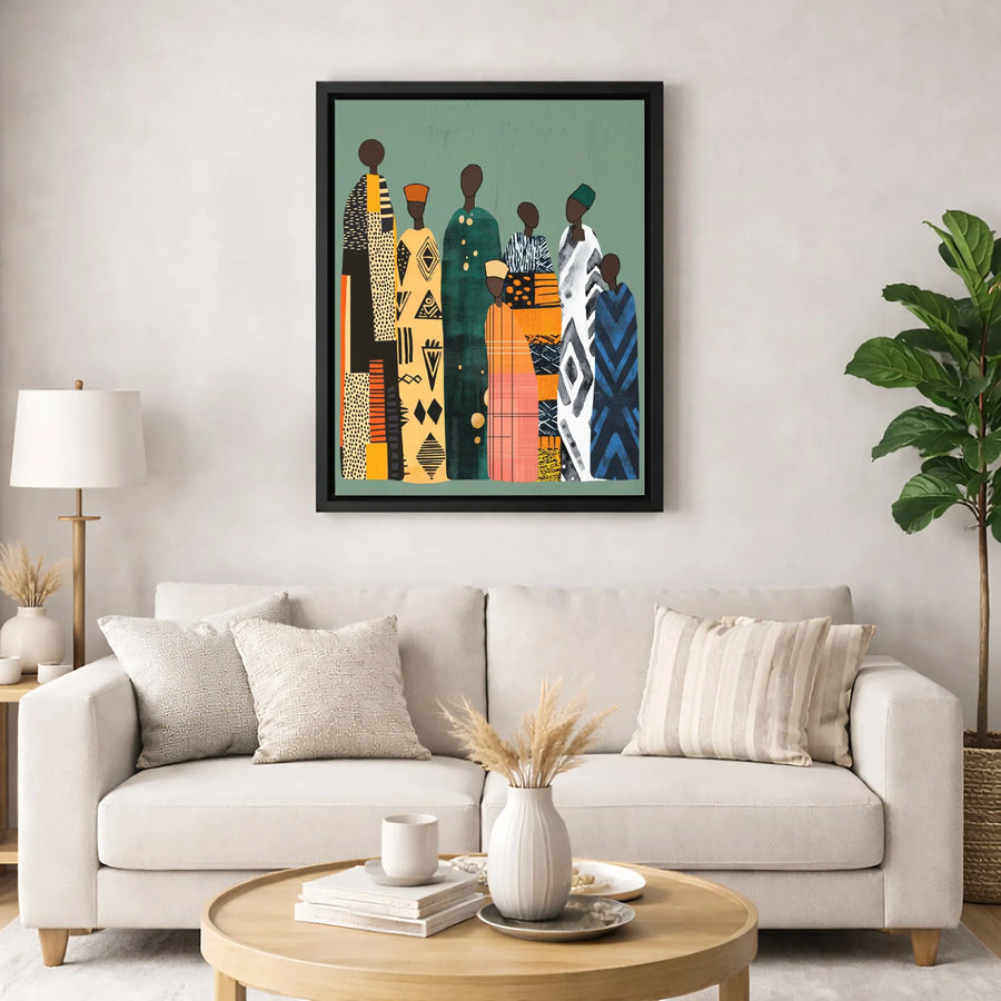 African Art Canvas Print | Abstract Tribal Figures Wall Decor | Premium 1.25-Inch Gallery Wrap | Cultural Home Office Gift