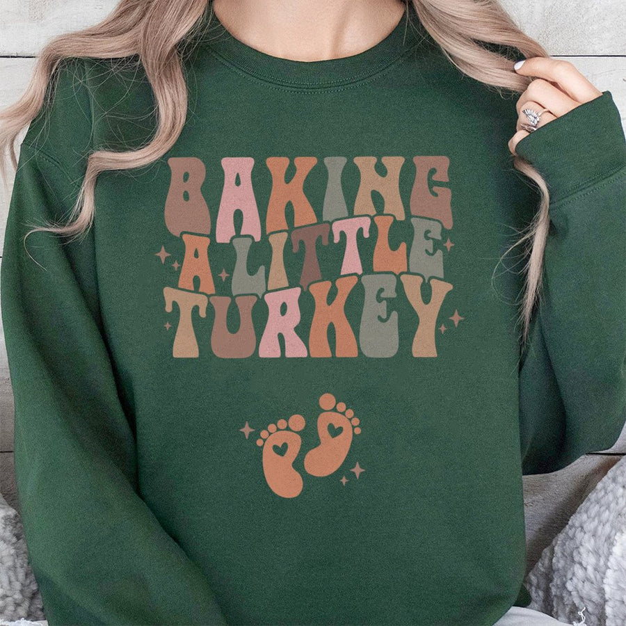 Baking A Little Turkey Sweatshirt | Retro Thanksgiving Pregnancy Announcement | Soft Cotton Blend | Fall Maternity Gift For Mom
