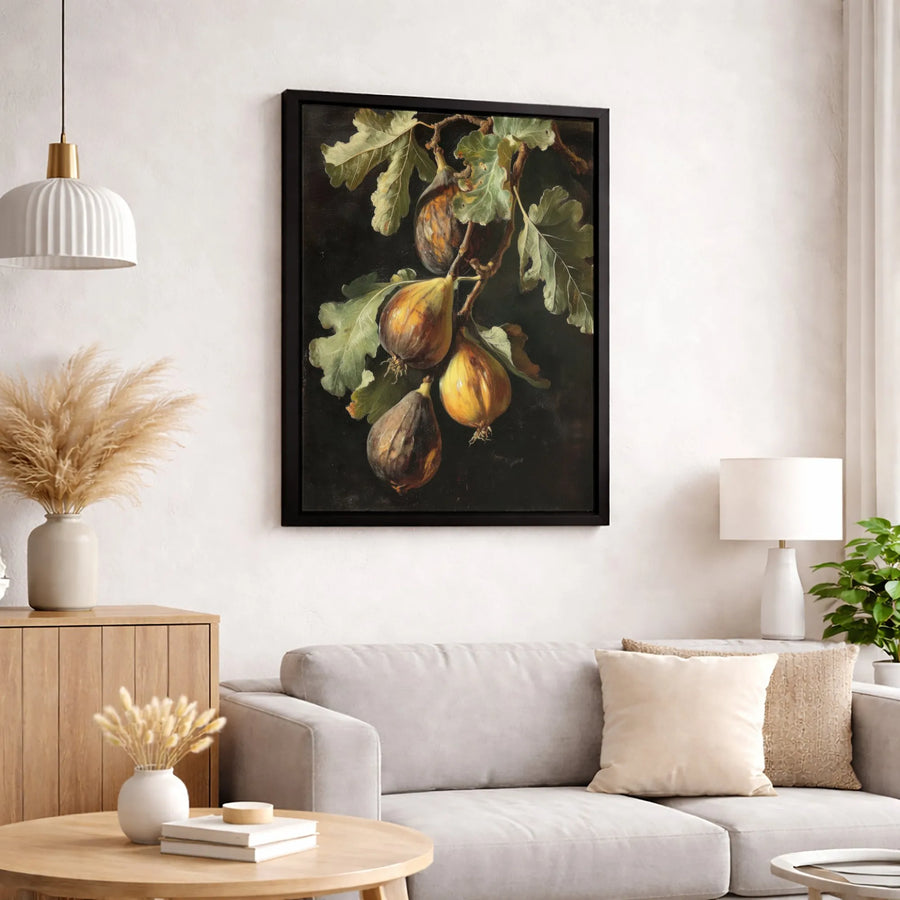 Still Life Fig Painting | Moody Botanical Oil Style Art | 1.25-Inch Premium Gallery Canvas | Vintage Kitchen & Dining Wall Decor