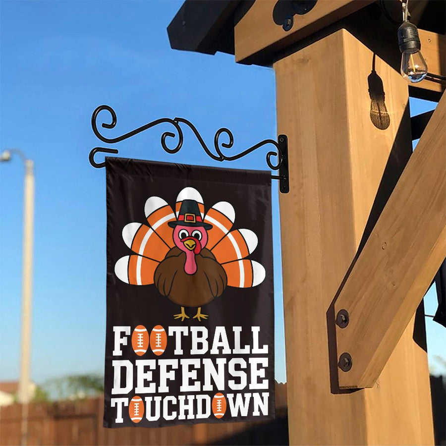 Thanksgiving Garden Flag | Funny Football Turkey Pilgrim Design | Weather-Resistant Polyester Decor | Seasonal Yard Sign for Football Fans