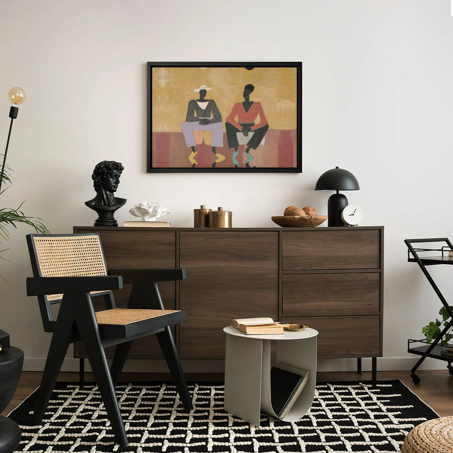 Abstract African American Art Canvas | Two Seated Figures Wall Decor | Premium Gallery Wrap Print | Modern Minimalist Fine Art Gift