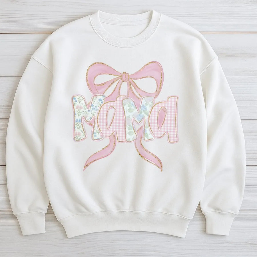 Floral Mama Sweatshirt | Aesthetic Pink Bow Graphic | Premium Cotton Blend | Trendy Pregnancy Announcement Gift For Mom