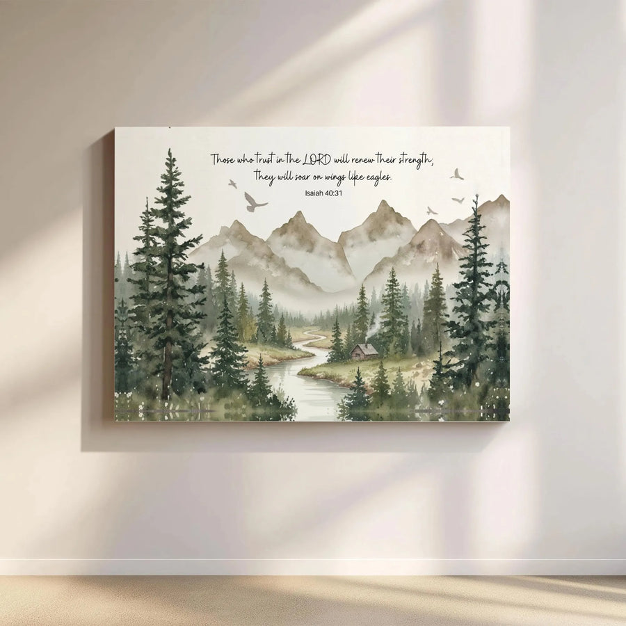 Isaiah 40:31 Canvas Art | Watercolor Mountain Landscape Scripture Wall Decor | Premium 1.25" Gallery Wrap | Inspirational Religious Gift for Home