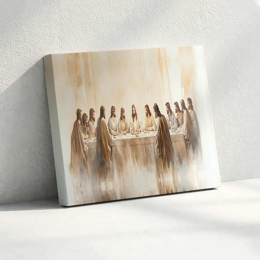 The Last Supper Canvas Wall Art | Modern Watercolor Christian Artwork | Premium Gallery Wrap Print | Religious Home Decor Gift