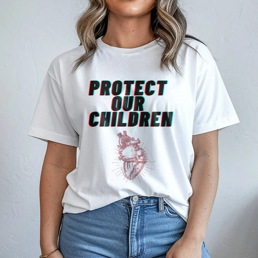 Protect Our Children T-Shirt | Anatomical Heart Graphic Tee | 100% Cotton Premium Quality | Conscious Advocacy Apparel for Adults