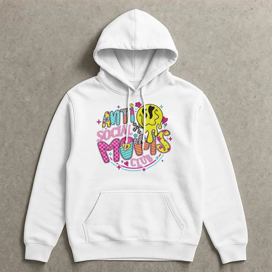 Anti Social Moms Club Hoodie | Retro Y2K Graphic Sweatshirt | Premium Cotton Blend | Funny Sarcastic Gift for Mom and Mama Life