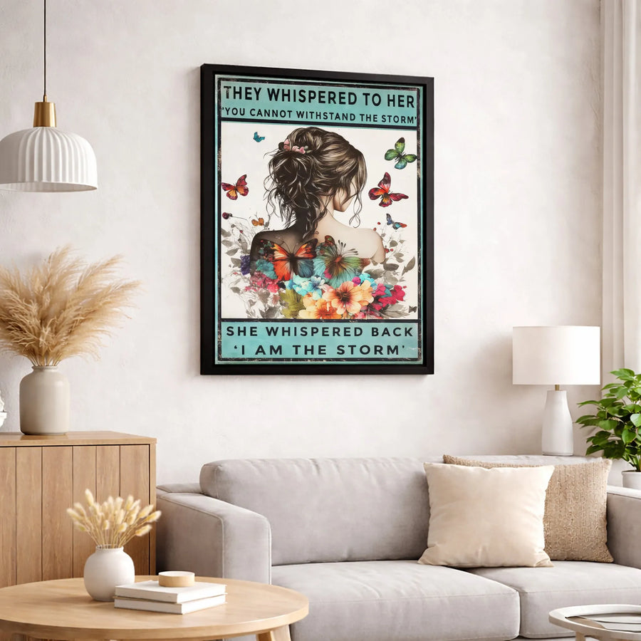 I Am The Storm Canvas Wall Art | Inspirational Butterfly Woman Quote | Premium Gallery Wrapped Print | Empowering Gift For Her