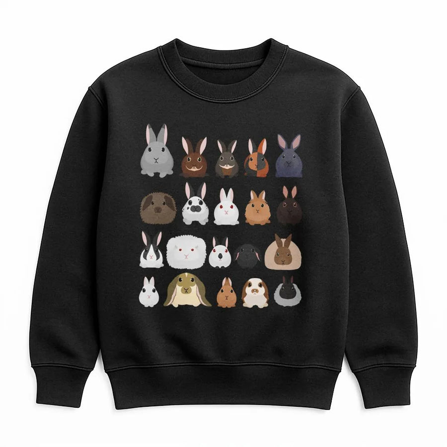 Rabbit Breeds Sweatshirt | Cute Bunny Illustration Graphic | Premium Cotton Blend Crewneck | Gift for Rabbit Owners and Animal Lovers