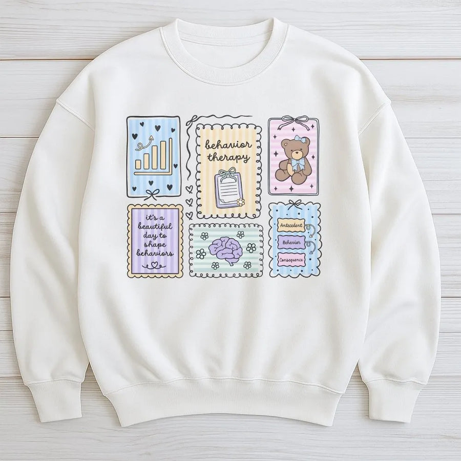 Behavior Analyst Sweatshirt | ABA Therapy Tools Collage Design | Soft Cotton Blend Sweatshirt | Gift for BCBA or Sped Teacher