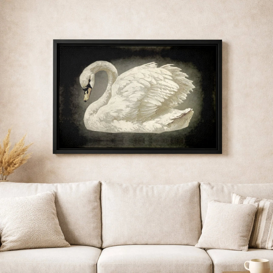 White Swan Wall Art Canvas | Moody Vintage Botanical Print | Gallery Quality Fade-Resistant | Elegant Home Decor Gift For Nature Lovers