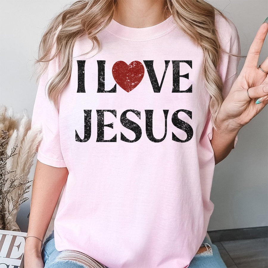 I Love Jesus T-Shirt | Distressed Red Heart Religious Graphic | 100% Cotton Premium Tee | Christian Faith Gift for Men and Women