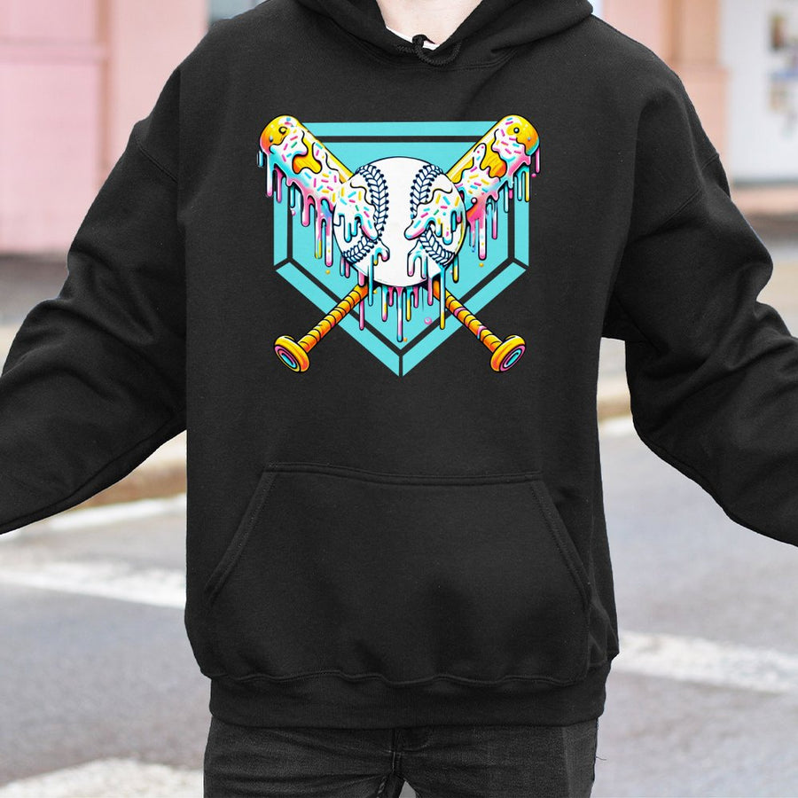 Baseball Drip Hoodie | Melting Ice Cream Baseball Art | Soft Cotton Blend Graphic Sweatshirt | Gift for Baseball Players and Fans