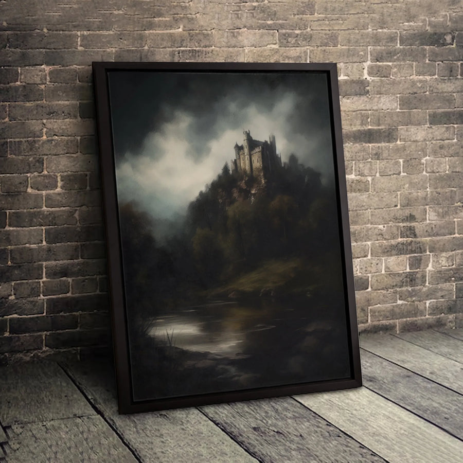 Moody Gothic Castle Canvas | Dark Forest Landscape Wall Art | Premium 1.25 Inch Gallery Wrap | Atmospheric Home Decor Gift