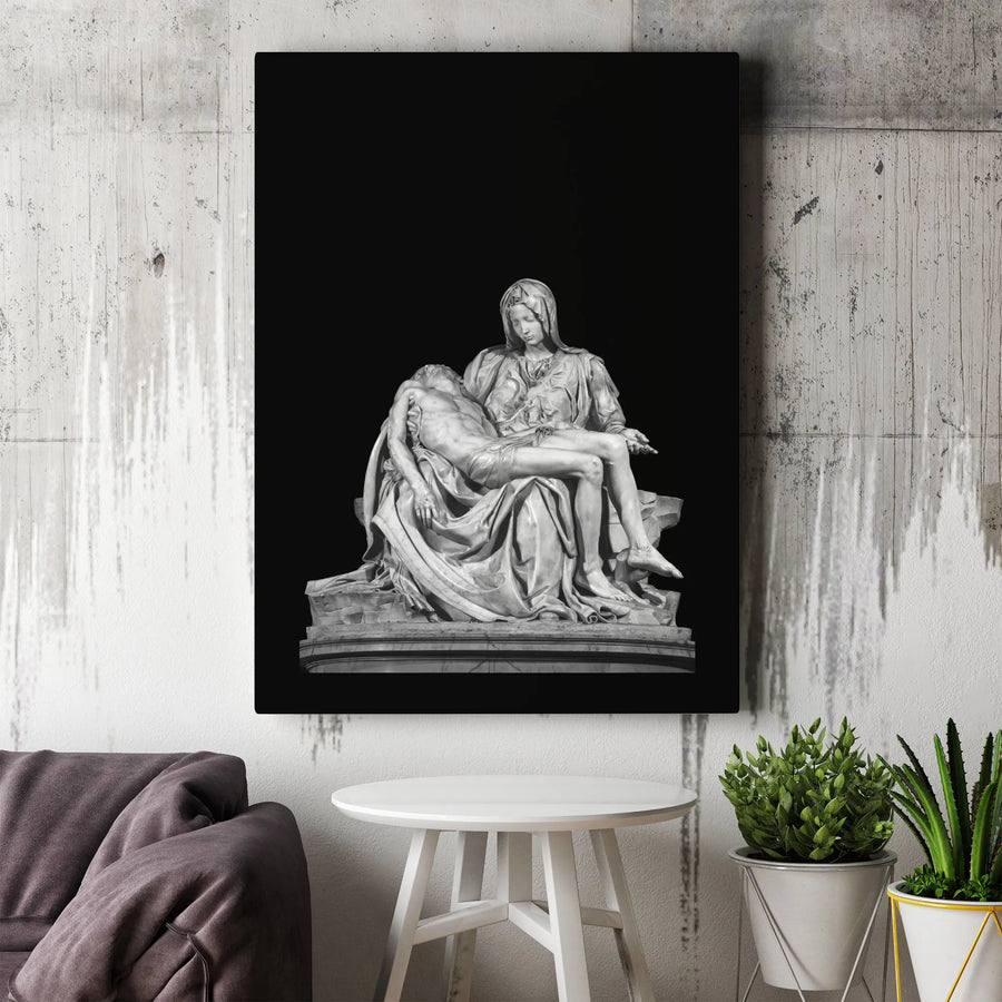 Michelangelo Pietà Canvas Wall Art | Black and White Renaissance Sculpture | Premium Gallery Wrap Canvas | Christian Home Decor Gift
