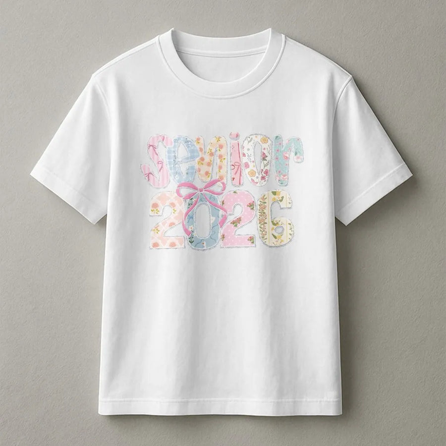 Senior 2026 T-Shirt | Floral Patchwork Style Bow Graphic | Premium Comfort Colors Tee | Cute Graduation Gift for High School Senior