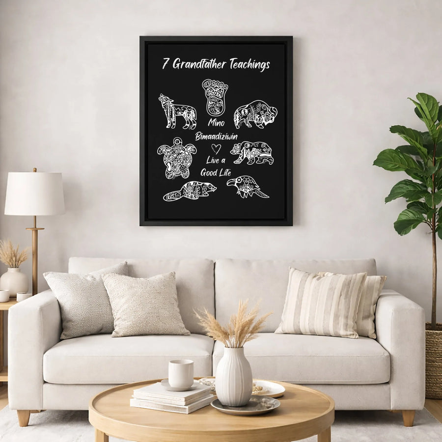 7 Grandfather Teachings Canvas Wall Art | Mino Bimaadiziwin Sacred Animal Print | Premium 1.25-inch Gallery Wrap | Indigenous Home Decor Gift