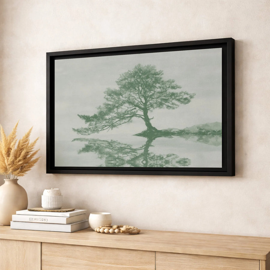Sage Green Tree Canvas Wall Art | Minimalist Reflection Landscape Print | Premium 1.25" Gallery Wrap | Modern Home Decor Gift
