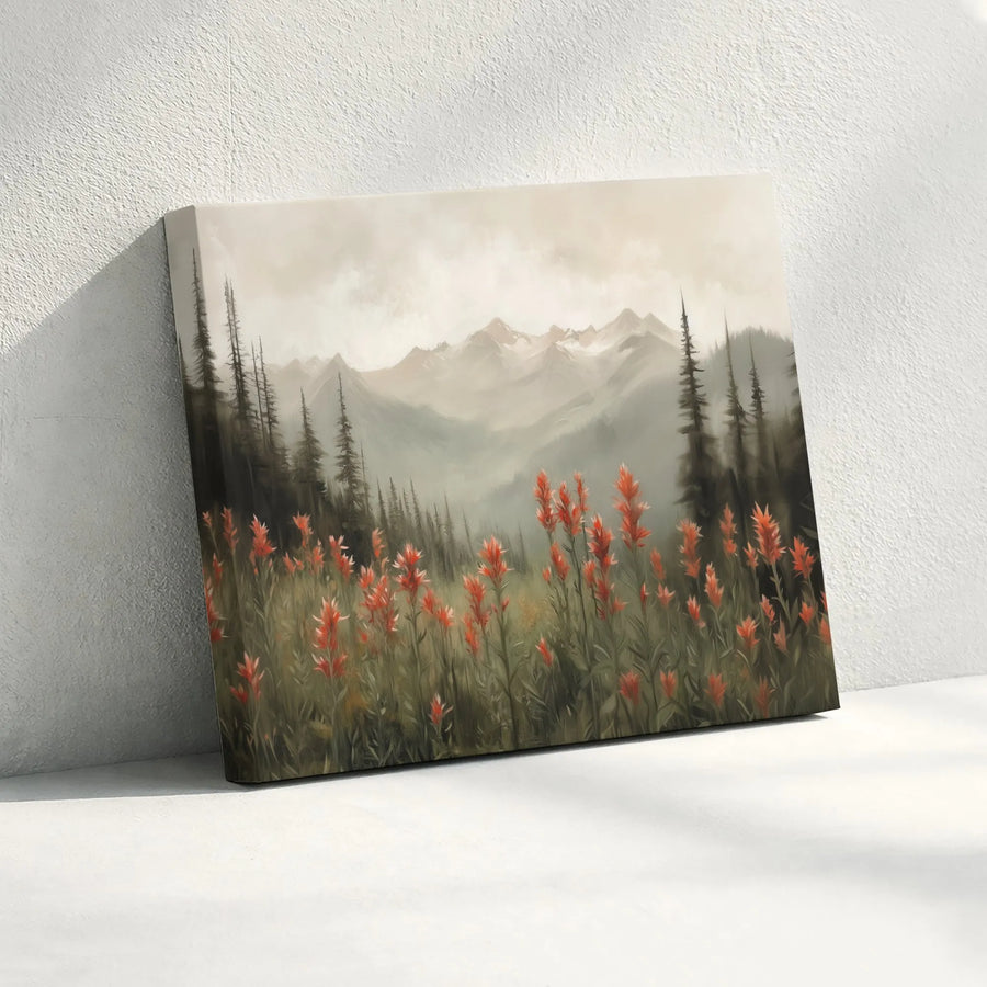 Mountain Wildflower Canvas Art | Vintage Mountain Landscape Print | Premium Gallery Wrapped Canvas | Rustic Home Decor Gift