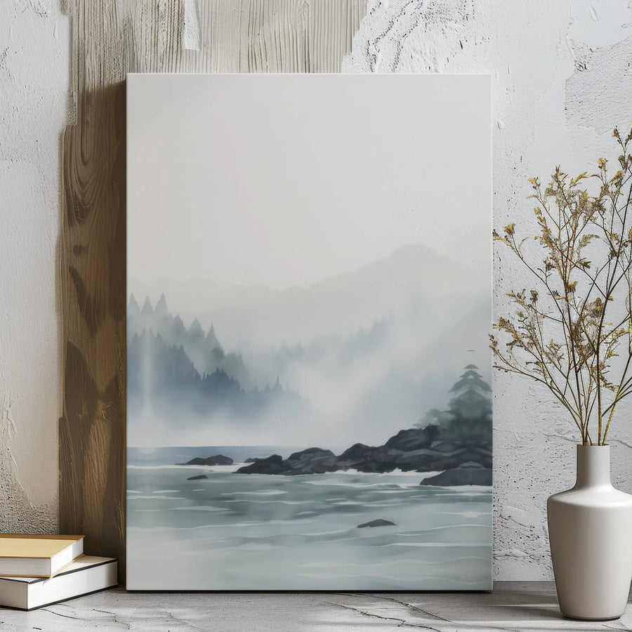 Misty Mountain Forest Canvas Wall Art | Watercolor River Landscape Print | Gallery Wrapped Premium Decor | Nature Inspired Gift for Living Room