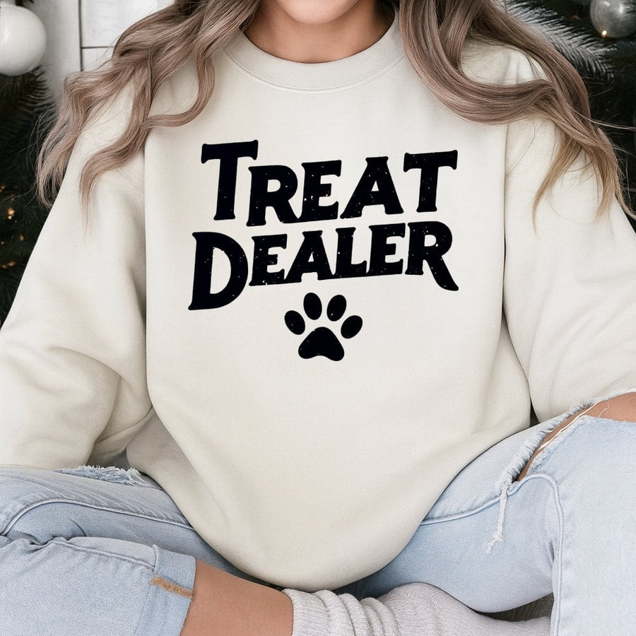 Treat Dealer Sweatshirt | Funny Paw Print Graphic Design | Premium Cotton Blend | Gift for Dog Lovers and Pet Owners
