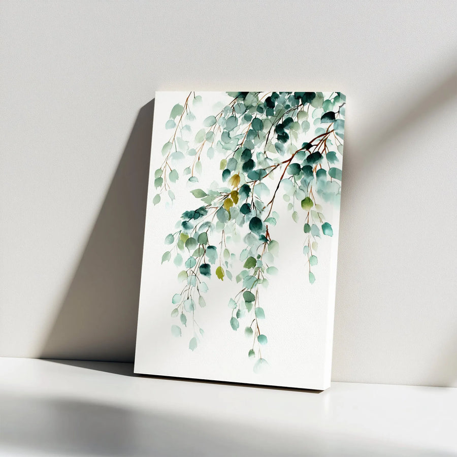 Eucalyptus Leaves Canvas Wall Art | Watercolor Botanical Hanging Plant Print | Premium Gallery Wrapped Decor | Modern Home Office Gift