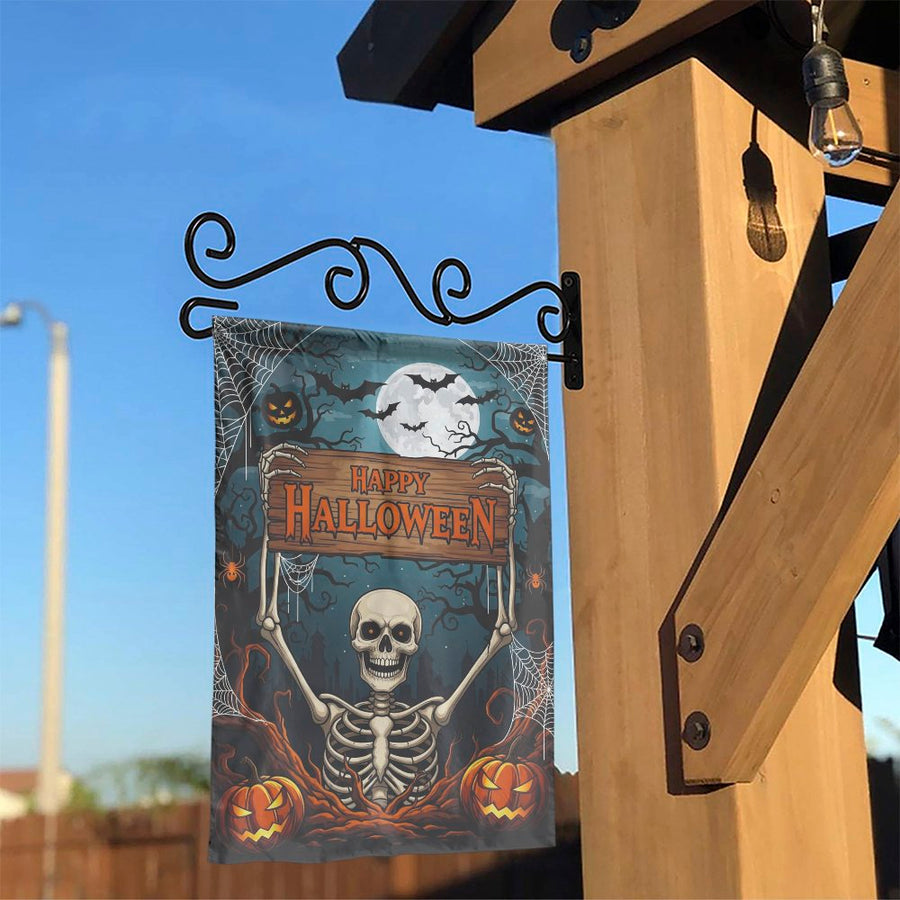 Happy Halloween Garden Flag | Spooky Skeleton Pumpkin Yard Decor | Premium Weather-Resistant Polyester | Festive Outdoor Holiday Yard Art