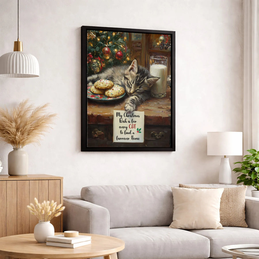Sleeping Kitten Christmas Canvas Art | My Christmas Wish Quote Wall Decor | Premium 1.25-Inch Gallery Wrap | Heartwarming Cat Lover Gift