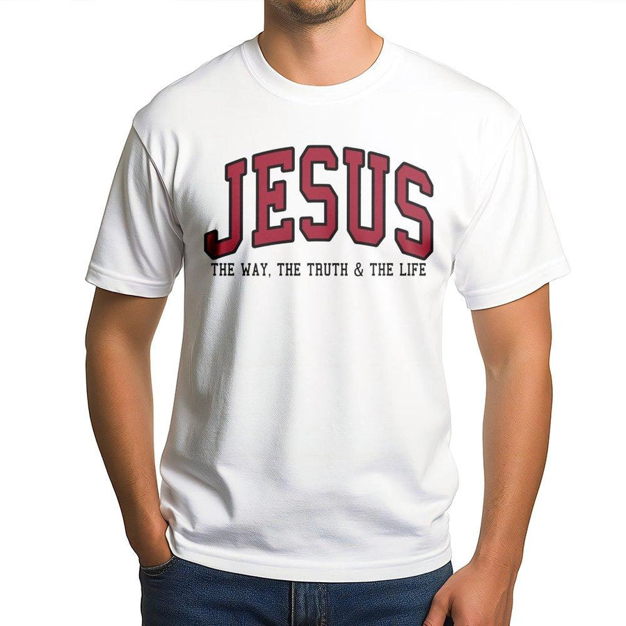 Jesus T-Shirt | The Way The Truth The Life Varsity Graphic | Premium Cotton Religious Apparel | Christian Faith Gift For Men And Women