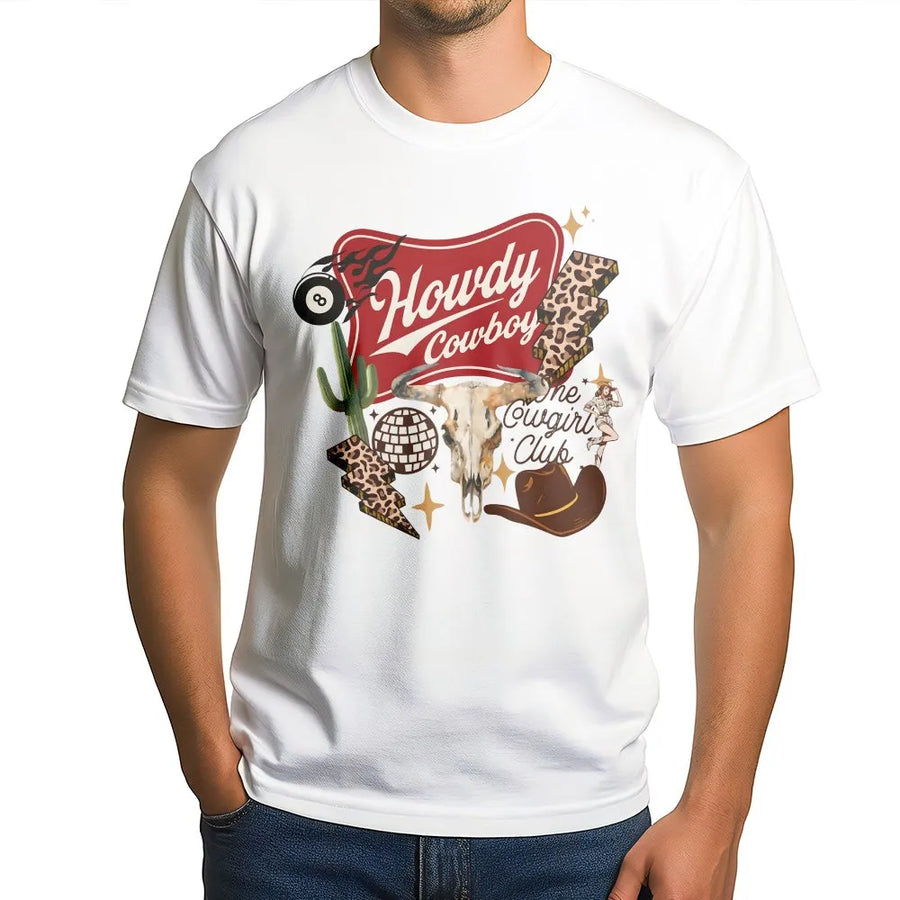 Howdy Cowgirl Club T-Shirt | Retro Western Graphic with Leopard Print | Soft Cotton-Blend Pullover | Boho Country Concert Gift for Women