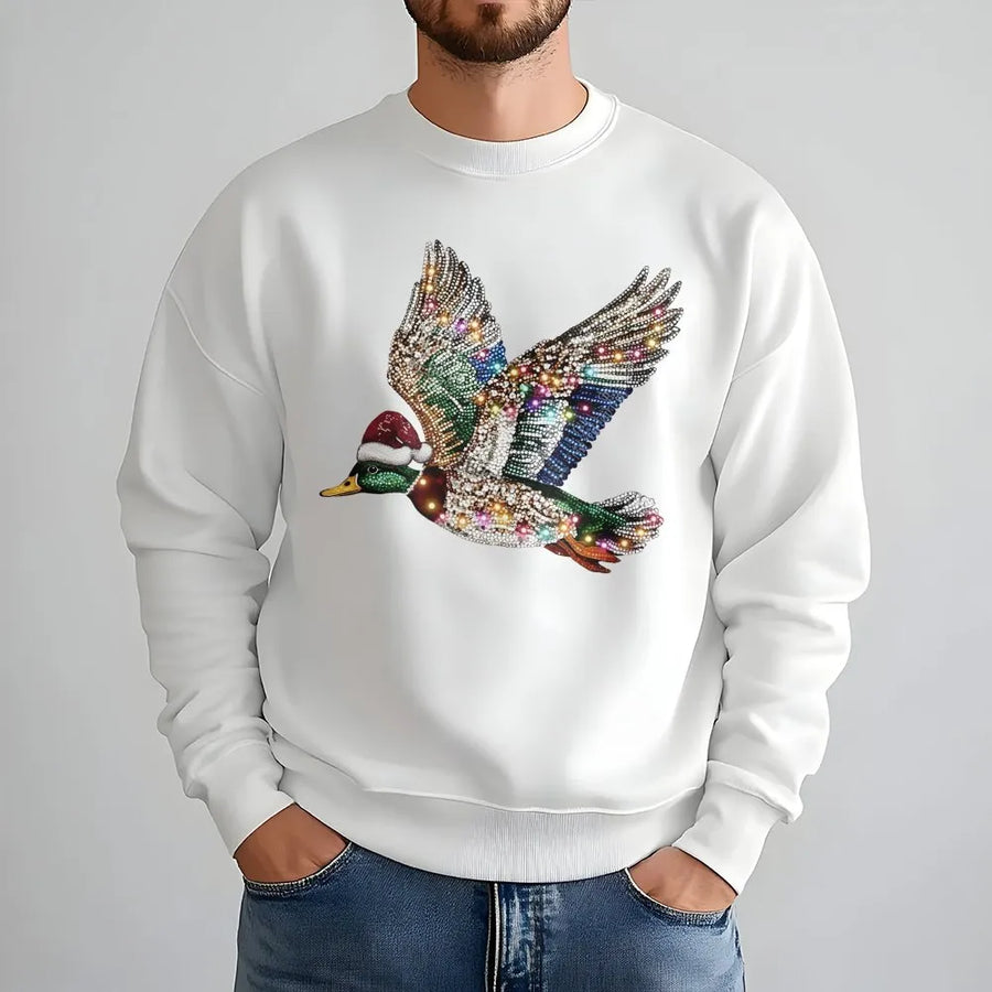 Mallard Duck Christmas Sweatshirt | Sparkling Rhinestone Santa Hat Graphic | Premium Cotton Blend | Festive Holiday Gift For Outdoor Lovers