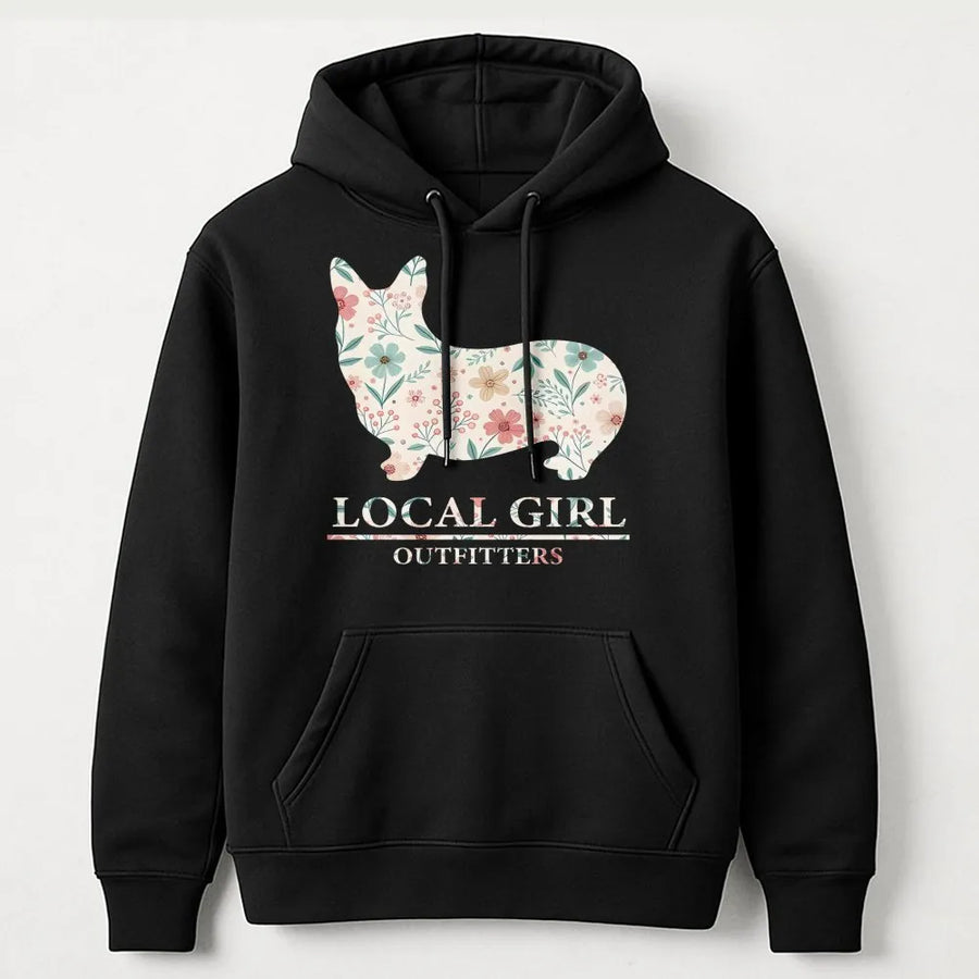 Floral Corgi Hoodie | Cute Dog Lover Graphic Sweatshirt | Premium Cotton Blend | Gift For Dog Mom & Corgi Owners