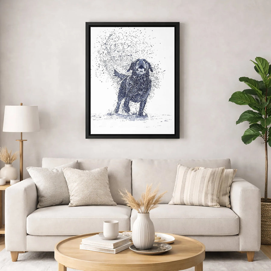Black Dog Canvas Wall Art | Ink Splatter Shaking Dog Portrait | Premium 1.25 Inch Gallery Wrap | Animal Lover Home Decor Gift