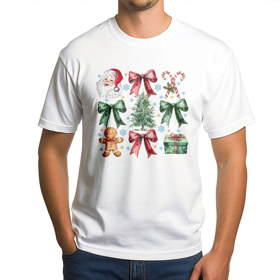 Christmas Graphic T-Shirt | Festive Santa Tree Gingerbread Holiday Print | Premium 100% Cotton Tee | Gift for Women and Men