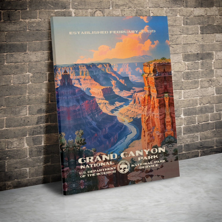 Grand Canyon National Park Canvas | Vintage Travel Poster Wall Art | Premium Gallery Wrapped Decor | Gift for Nature Lovers & National Park Fans