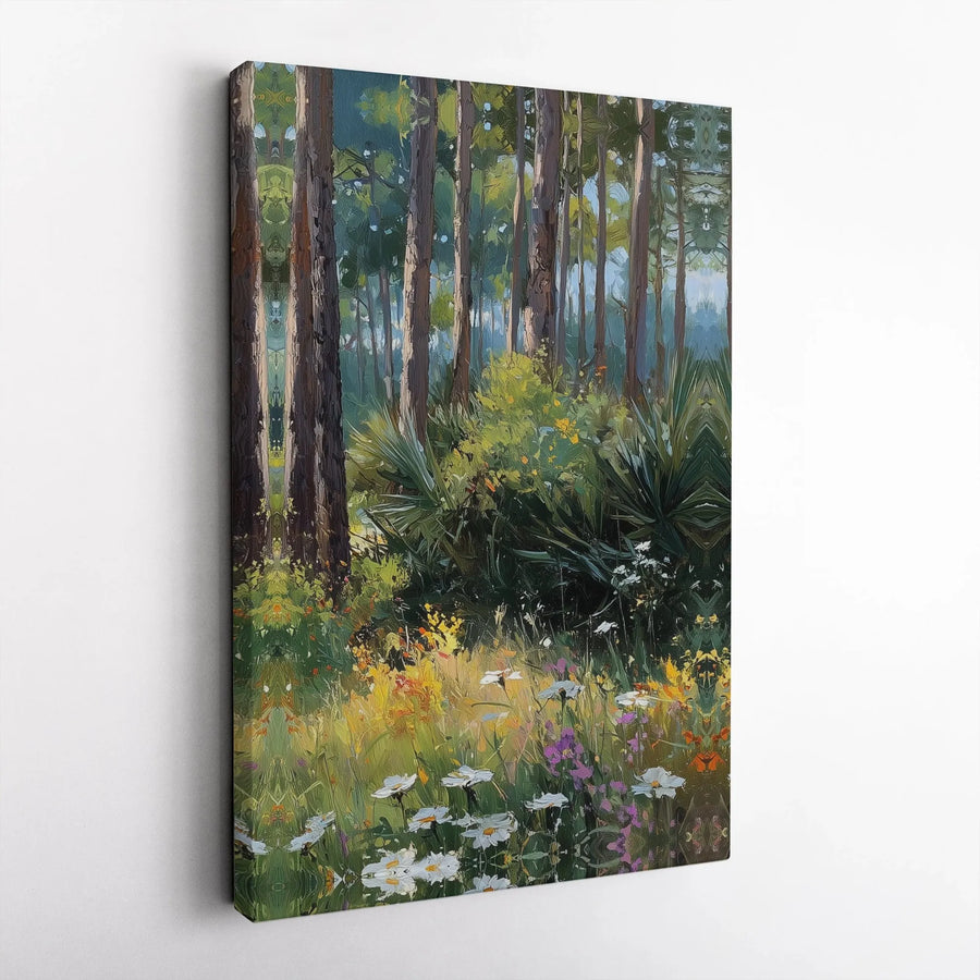 Forest Wildflower Canvas Wall Art | Vibrant Woodland Meadow Painting | Premium Gallery Wrapped Canvas | Nature Lover Gift for Home Decor