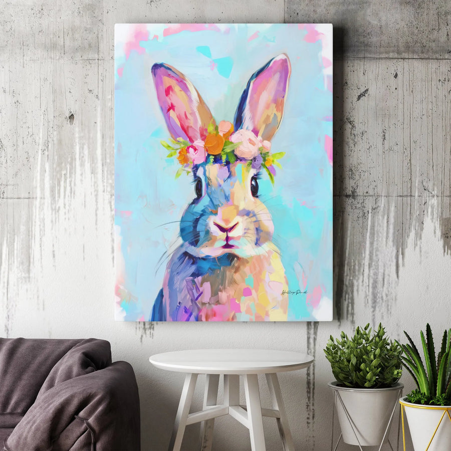 Abstract Bunny Wall Art | Colorful Floral Rabbit Canvas | Premium Gallery-Wrapped Print | Easter Nursery Decor Gift
