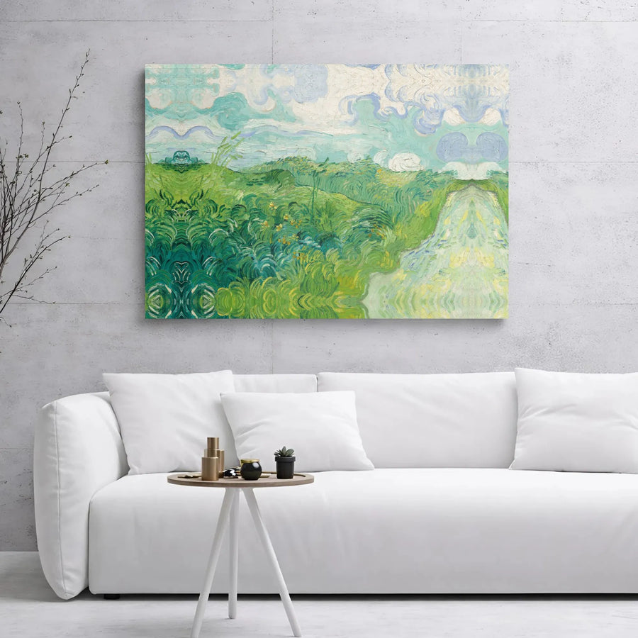 Van Gogh Style Landscape Canvas Wall Art | Mirrored Impressionist Wheatfield Print | Premium 1.25 Inch Gallery Wrap | Elegant Home Office Decor Gift