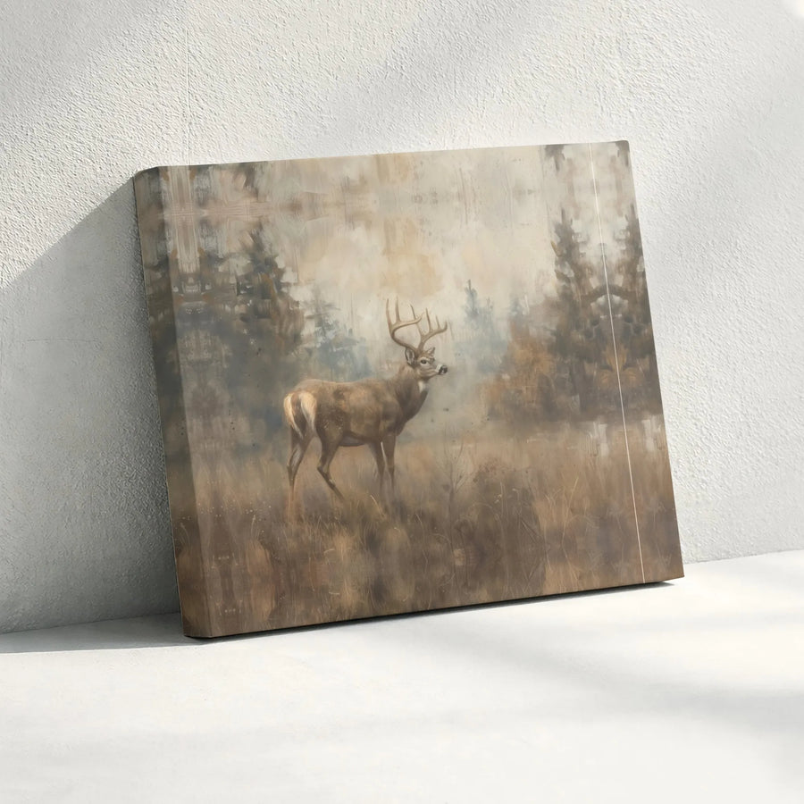 Whitetail Deer Wall Art | Misty Forest Landscape Canvas | Gallery Quality 1.25 Inch Profile | Rustic Cabin Nature Decor Gift