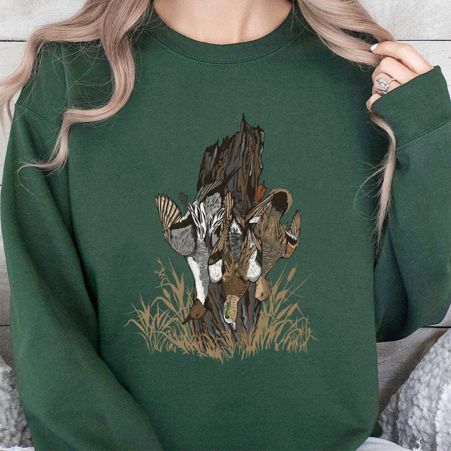 Duck Hunting Sweatshirt | Mallard Waterfowl Illustration | Premium Cotton Blend Crewneck | Outdoor Gift For Hunters