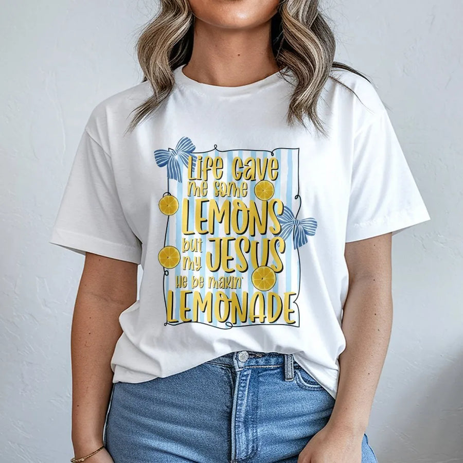 Christian Lemonade T-Shirt | Life Gave Me Lemons Jesus Made Lemonade | Cozy Cotton Blend | Inspirational Faith Gift for Women