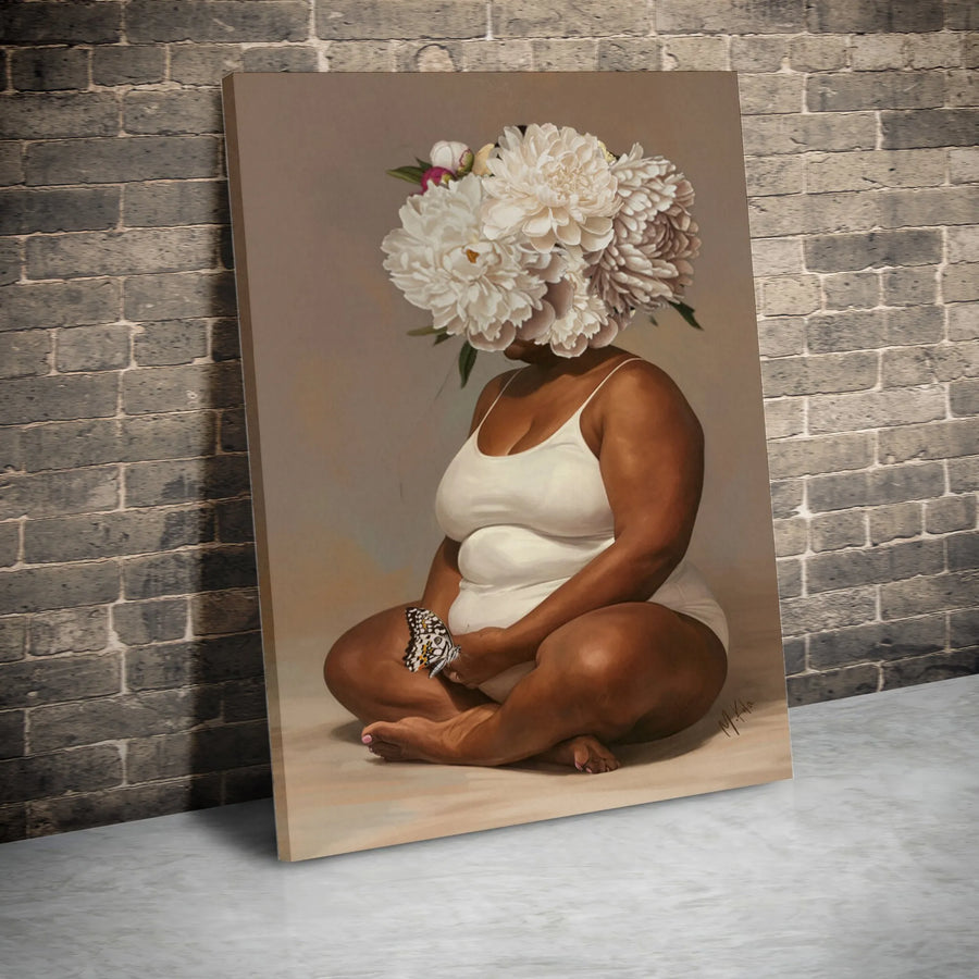 Surreal Flower Head Canvas Print | Body Positive Peony Bouquet Art | Premium Matte Canvas | Bedroom Wall Decor Gift for Her