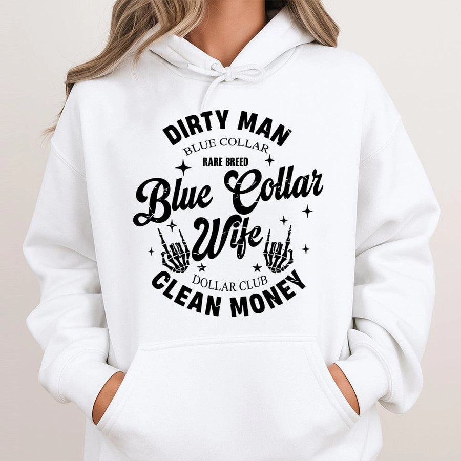 Blue Collar Wife Hoodie | Dirty Man Rare Breed Graphic | Soft Cotton-Polyester Blend | Funny Gift for Wife or Girlfriend