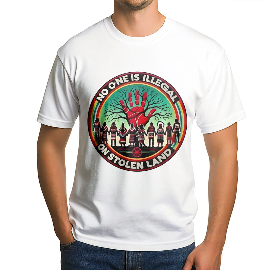 No One Is Illegal On Stolen Land T-Shirt | Native American Heritage Graphic | Premium Cotton Unisex Apparel | Social Justice Activist Protest Gift
