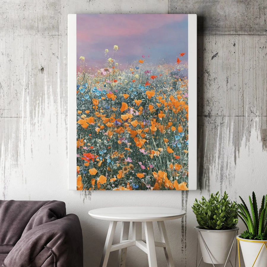 Wildflower Meadow Canvas Print | Colorful Impressionist Floral Art | Premium Gallery Wrap | Living Room Decor Gift