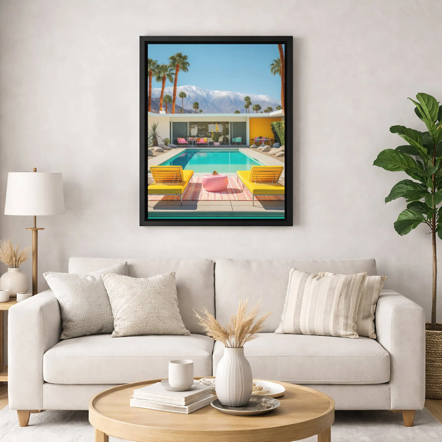 Mid-Century Modern Palm Springs Canvas Art | Desert Pool House Decor | 1.25-Inch Premium Gallery Wrap | Retro Travel Home Wall Decor